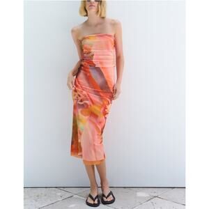 NWT Zara Strapless Printed Tulle Dress Size Medium